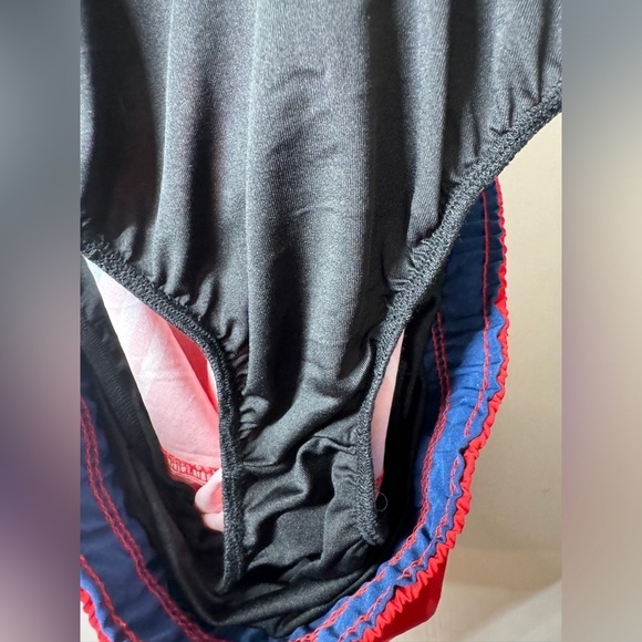 Spyder Boys Red Blue Striped Tropical Floral Drawstring Swim Shorts Size XL - Picture 13 of 15